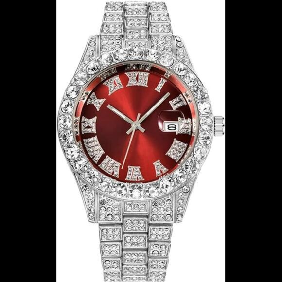 Men's Diamond Watch Fashion Crystal Rhinestone Quartz Analog Watch Iced-Out - Picture 1 of 7